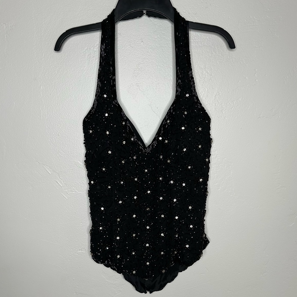 Vintage Black Beaded Halter Camisole